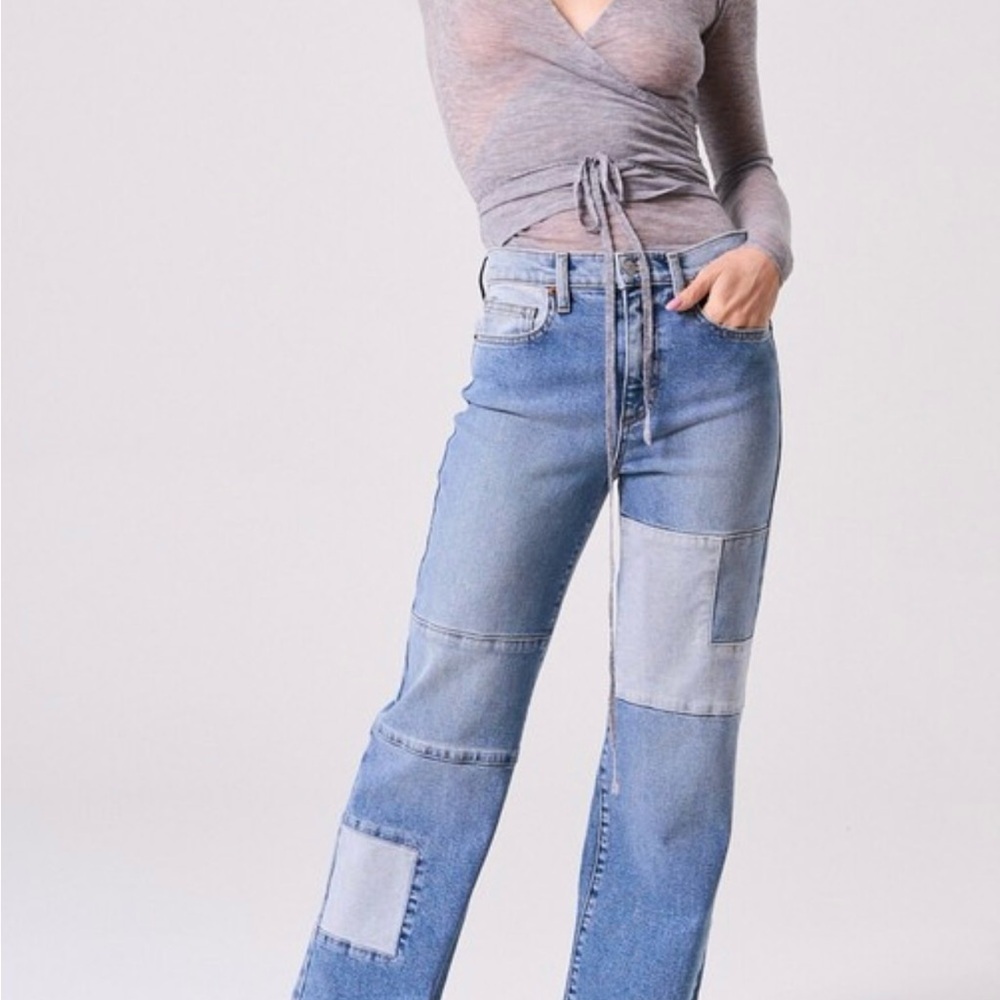 Women's Blue Patchwork Jeans wide leg new Sneak Peak  sz 3/4 26  5/6 27 - Picture 3 of 4
